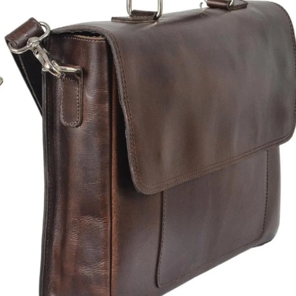 Handcrafted Full Grain Leather Briefcase for Men, Fits 15.6